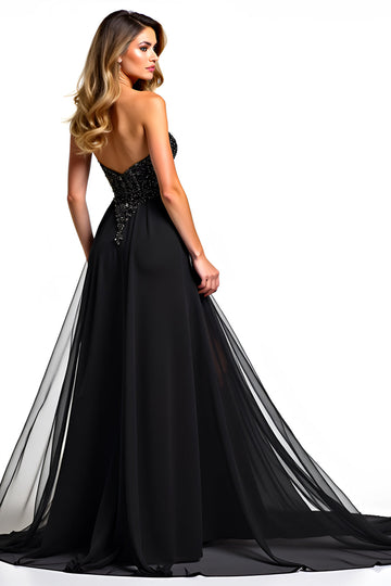 Sparkly Black A Line Sweetheart Long Formal Dress with Beading